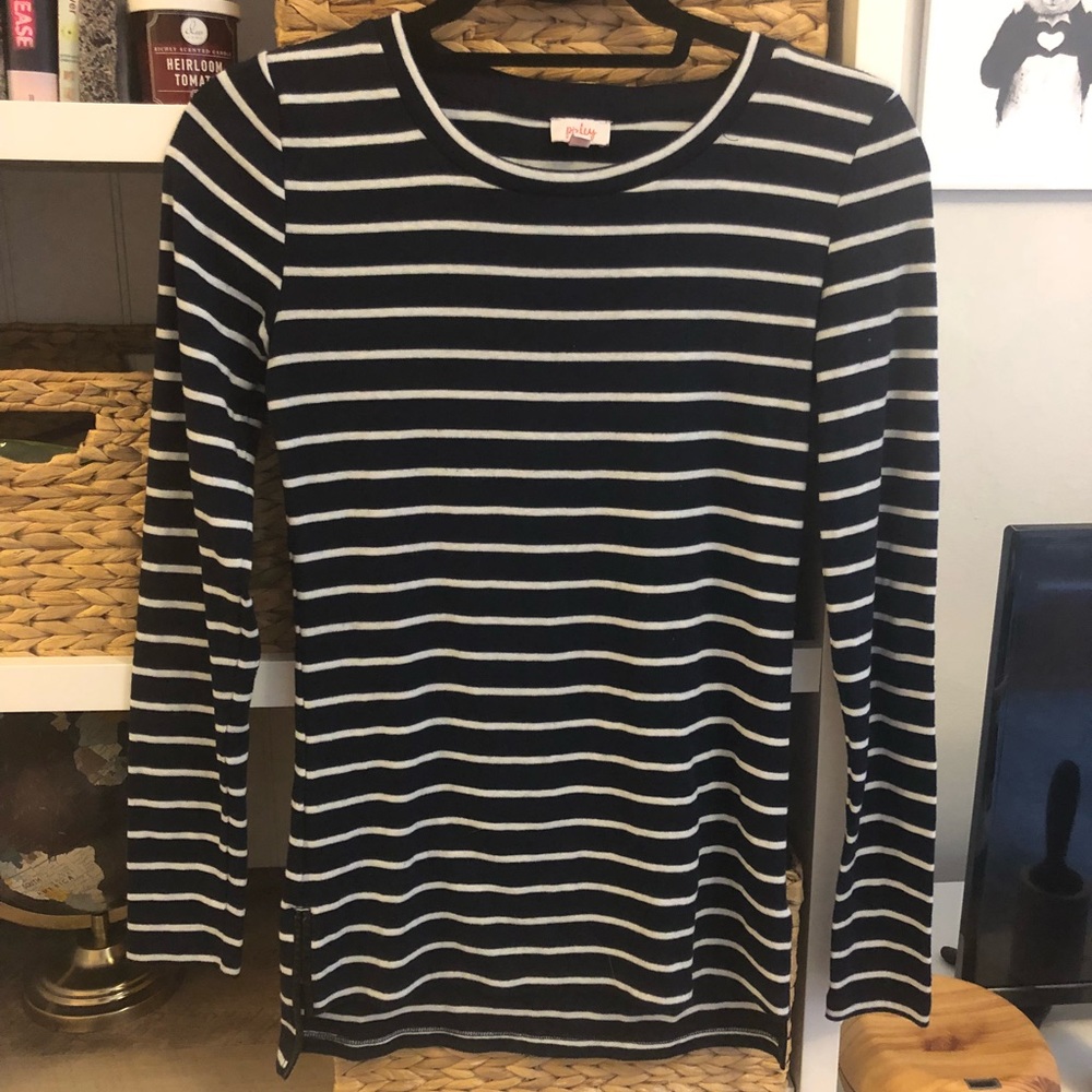 Navy stripped shirt with faux leather elbow pads